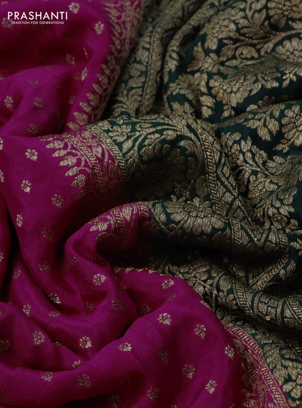 Banarasi crepe partly saree pink and dark green with allover thread & zari woven butta weaves and woven border
