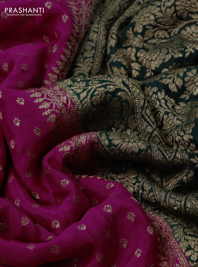 Banarasi crepe partly saree pink and dark green with allover thread & zari woven butta weaves and woven border