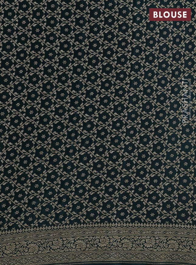 Banarasi crepe partly saree pink and dark green with allover thread & zari woven butta weaves and woven border