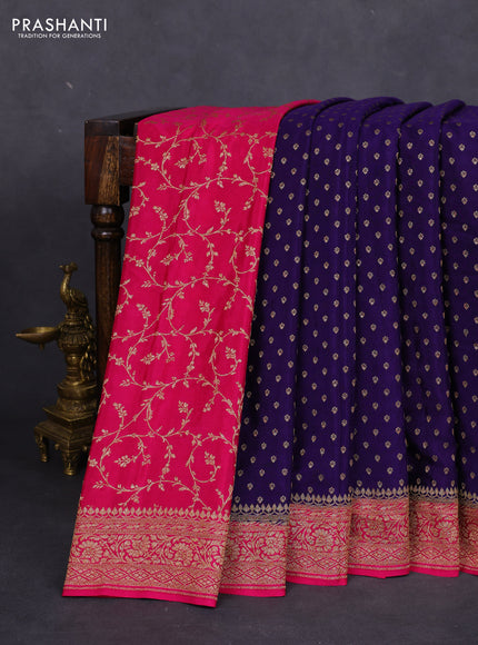 Banarasi crepe partly saree violet and pink with allover thread & zari woven butta weaves and woven border