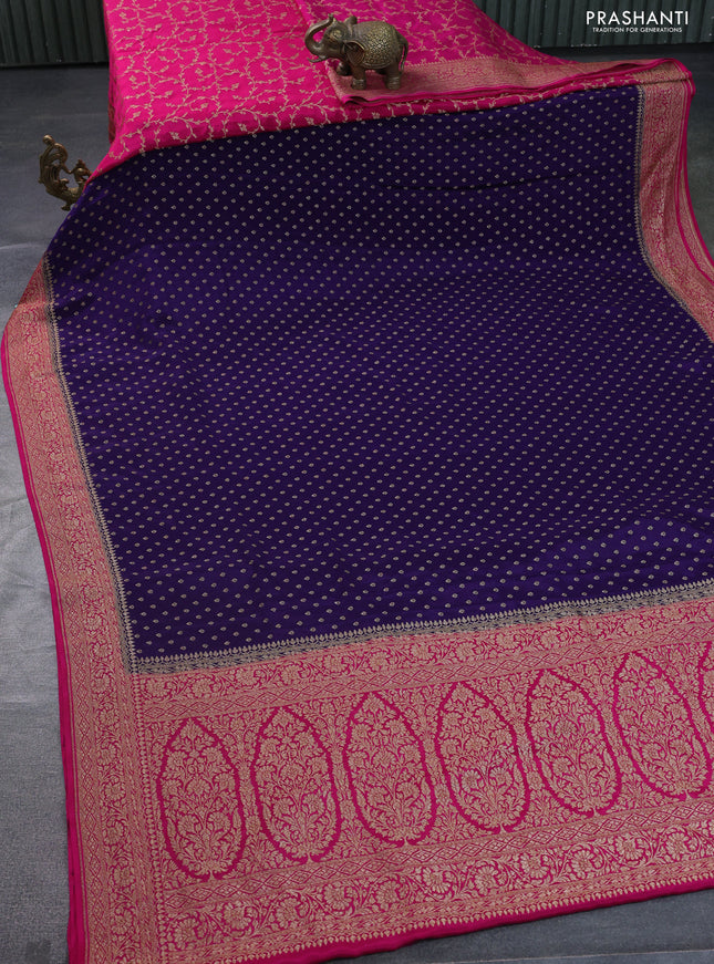 Banarasi crepe partly saree violet and pink with allover thread & zari woven butta weaves and woven border