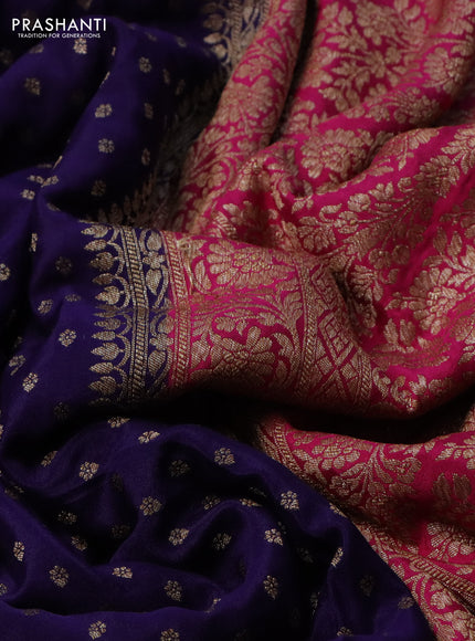 Banarasi crepe partly saree violet and pink with allover thread & zari woven butta weaves and woven border