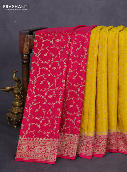 Banarasi crepe partly saree yellow and pink with allover thread & zari woven butta weaves and woven border