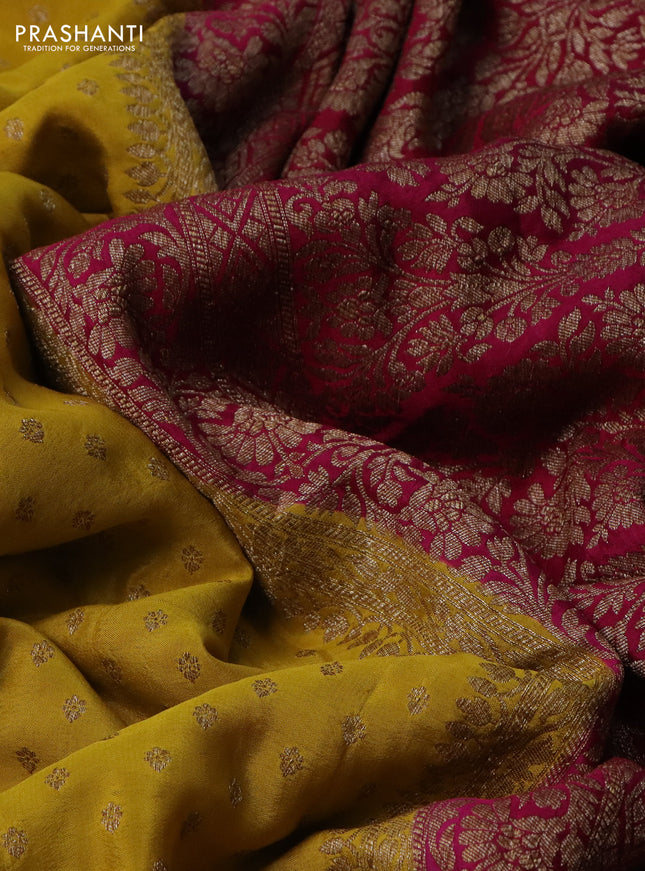 Banarasi crepe partly saree yellow and pink with allover thread & zari woven butta weaves and woven border