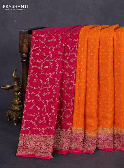 Banarasi crepe partly saree orange and pink with allover thread & zari woven butta weaves and woven border