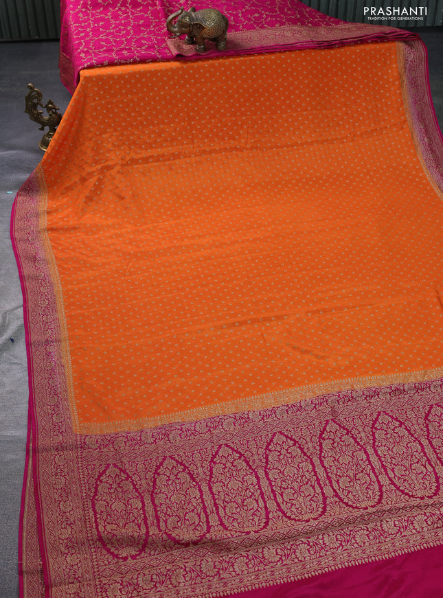 Banarasi crepe partly saree orange and pink with allover thread & zari woven butta weaves and woven border
