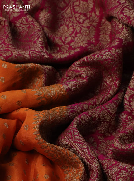 Banarasi crepe partly saree orange and pink with allover thread & zari woven butta weaves and woven border