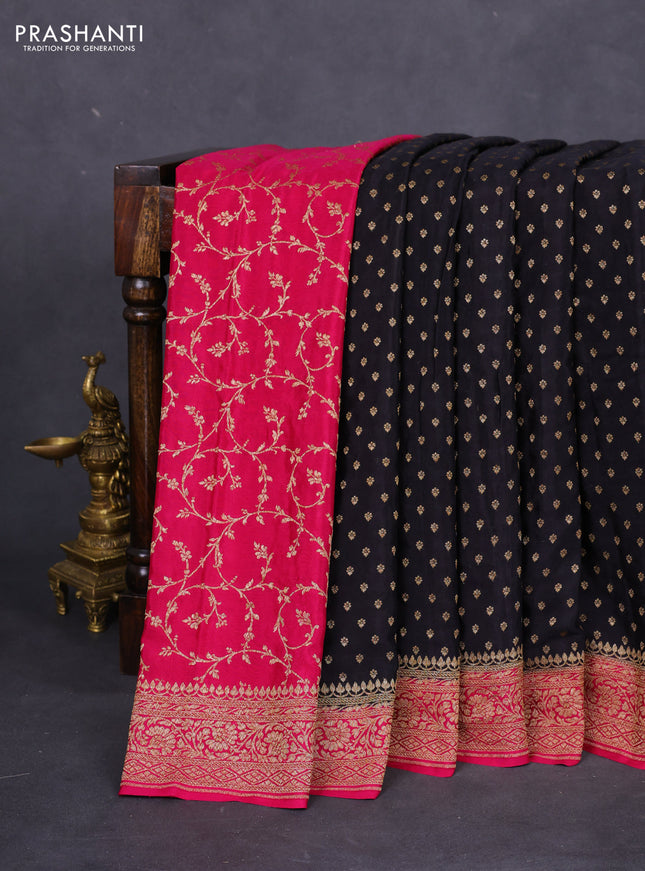 Banarasi crepe partly saree black and pink with allover thread & zari woven butta weaves and woven border