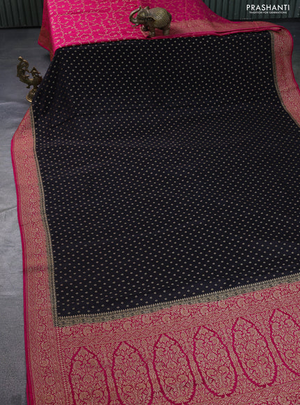 Banarasi crepe partly saree black and pink with allover thread & zari woven butta weaves and woven border