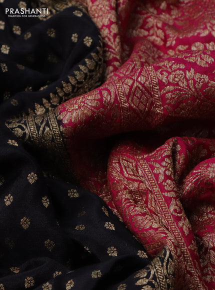 Banarasi crepe partly saree black and pink with allover thread & zari woven butta weaves and woven border