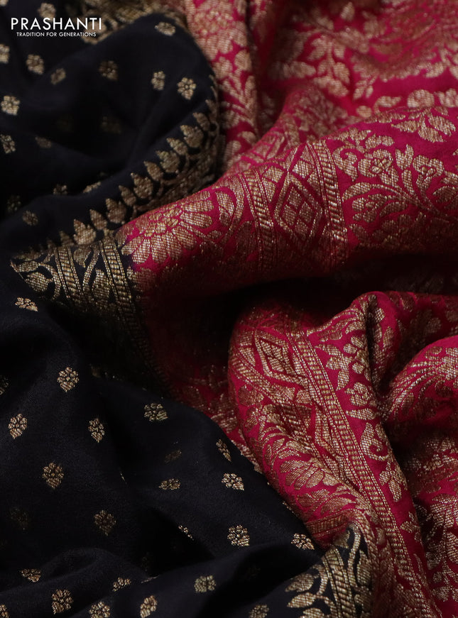 Banarasi crepe partly saree black and pink with allover thread & zari woven butta weaves and woven border