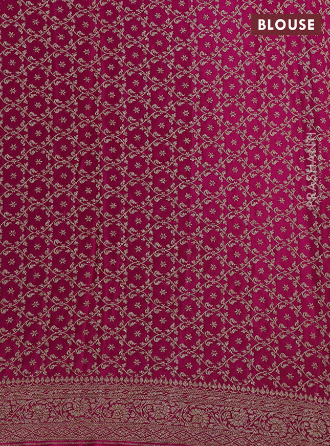 Banarasi crepe partly saree lime yellow and pink with allover thread & zari woven butta weaves and woven border