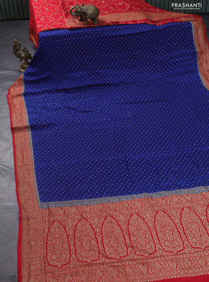 Banarasi crepe partly saree blue and red with allover thread & zari woven butta weaves and woven border