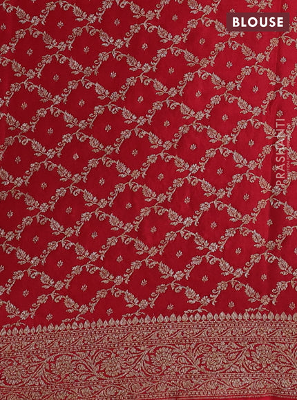 Banarasi crepe partly saree blue and red with allover thread & zari woven butta weaves and woven border