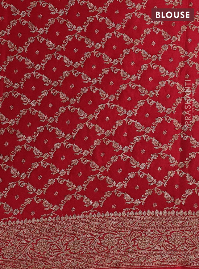 Banarasi crepe partly saree blue and red with allover thread & zari woven butta weaves and woven border