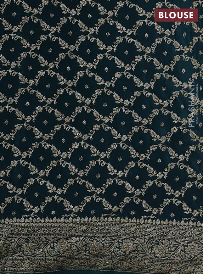 Banarasi crepe partly saree red and dark green with allover thread & zari woven butta weaves and woven border