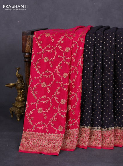 Banarasi crepe partly saree black and pink with allover thread & zari woven butta weaves and woven border