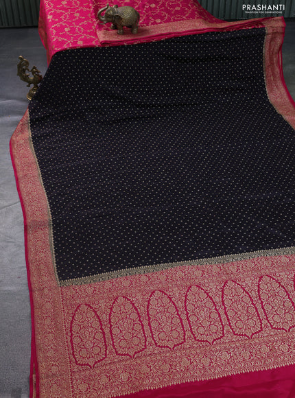 Banarasi crepe partly saree black and pink with allover thread & zari woven butta weaves and woven border
