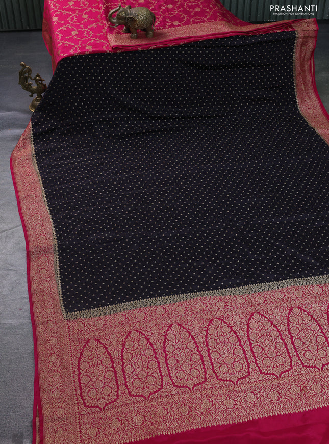 Banarasi crepe partly saree black and pink with allover thread & zari woven butta weaves and woven border