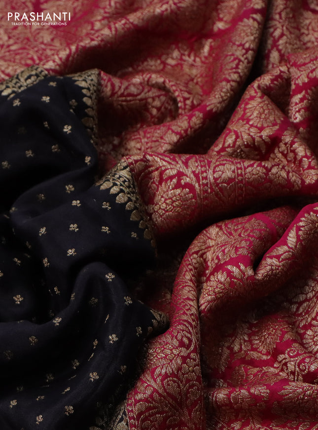 Banarasi crepe partly saree black and pink with allover thread & zari woven butta weaves and woven border