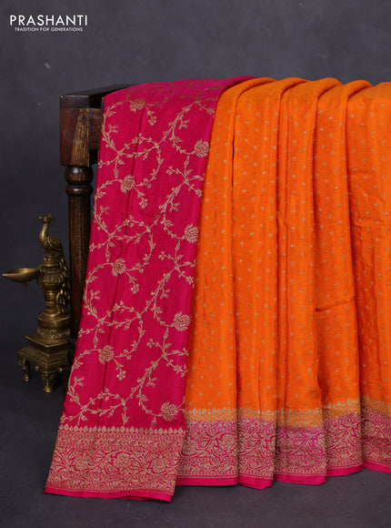 Banarasi crepe partly saree orange and pink with allover thread & zari woven butta weaves and woven border