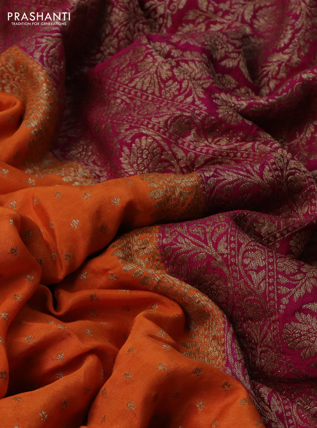 Banarasi crepe partly saree orange and pink with allover thread & zari woven butta weaves and woven border