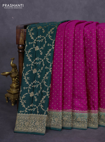 Banarasi crepe partly saree pink and dark green with allover thread & zari woven butta weaves and woven border