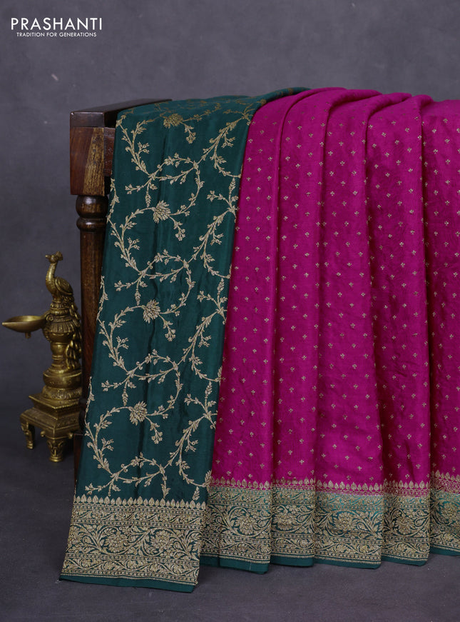Banarasi crepe partly saree pink and dark green with allover thread & zari woven butta weaves and woven border