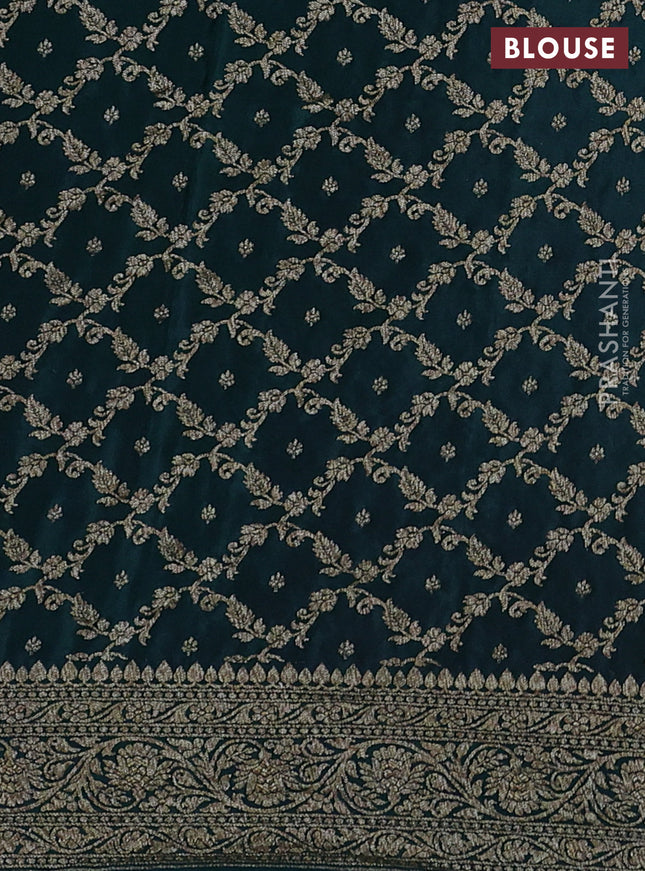 Banarasi crepe partly saree pink and dark green with allover thread & zari woven butta weaves and woven border