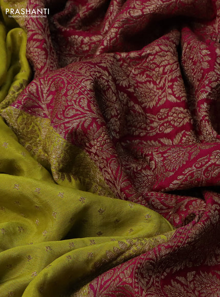 Banarasi crepe partly saree lime yellow and pink with allover thread & zari woven butta weaves and woven border