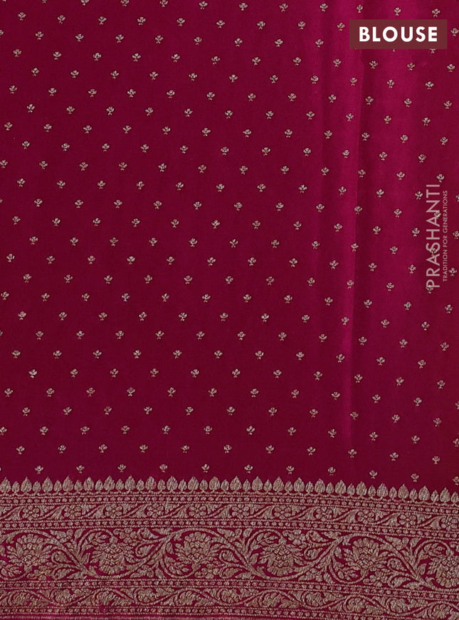 Banarasi crepe partly saree lime yellow and pink with allover thread & zari woven butta weaves and woven border