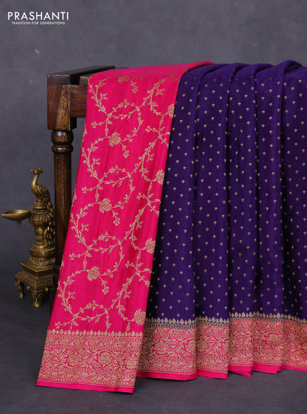 Banarasi crepe partly saree violet and pink with allover thread & zari woven butta weaves and woven border