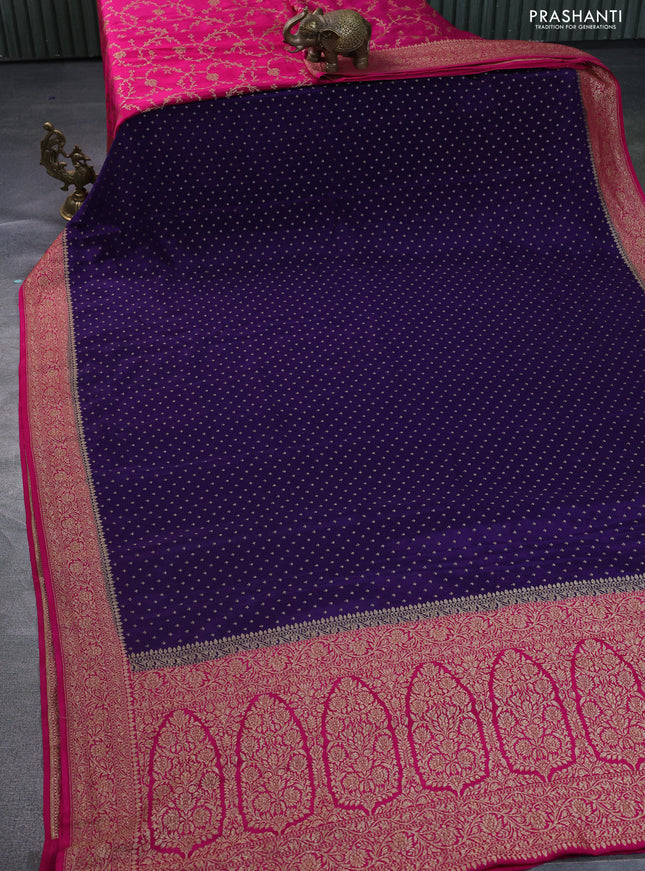 Banarasi crepe partly saree violet and pink with allover thread & zari woven butta weaves and woven border