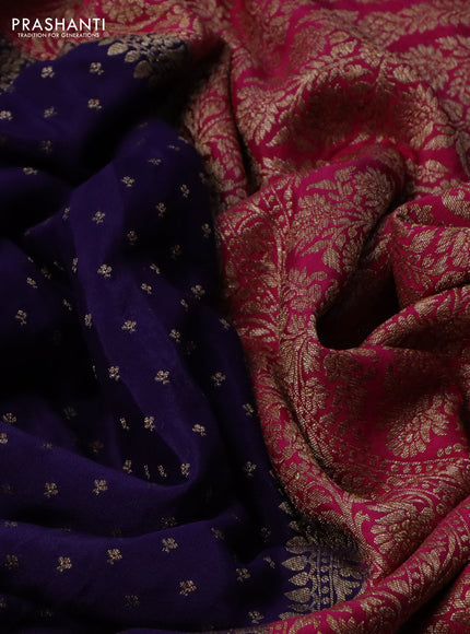 Banarasi crepe partly saree violet and pink with allover thread & zari woven butta weaves and woven border