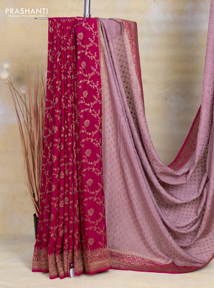 Banarasi crepe partly saree pastel pink and pink with allover thread & zari woven butta weaves and woven border