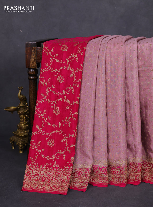 Banarasi crepe partly saree pastel pink and pink with allover thread & zari woven butta weaves and woven border