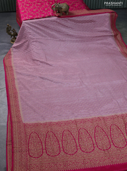 Banarasi crepe partly saree pastel pink and pink with allover thread & zari woven butta weaves and woven border