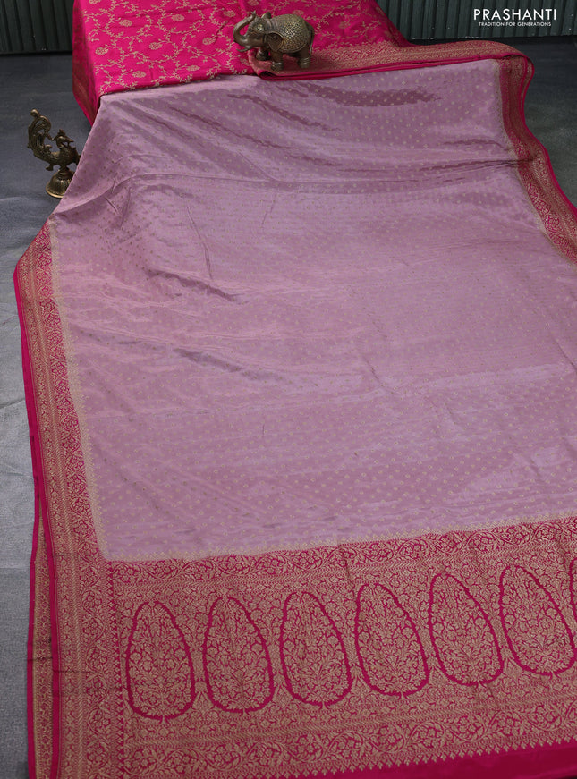 Banarasi crepe partly saree pastel pink and pink with allover thread & zari woven butta weaves and woven border