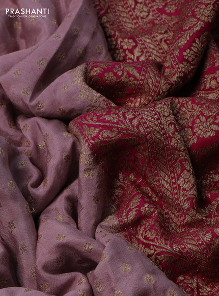 Banarasi crepe partly saree pastel pink and pink with allover thread & zari woven butta weaves and woven border