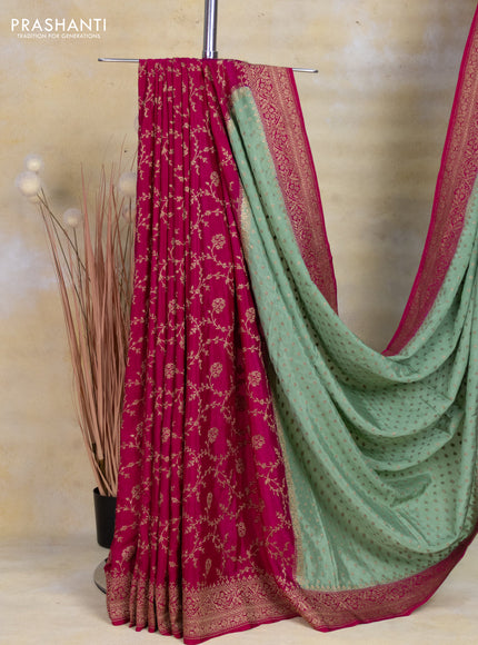 Banarasi crepe partly saree pastel green and pink with allover thread & zari woven butta weaves and woven border