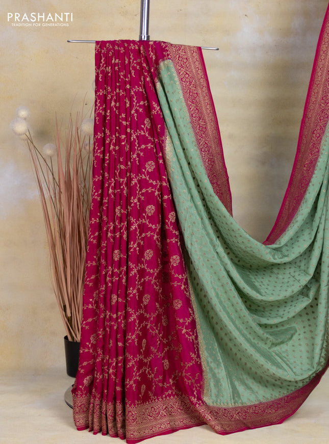Banarasi crepe partly saree pastel green and pink with allover thread & zari woven butta weaves and woven border