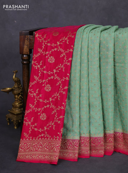 Banarasi crepe partly saree pastel green and pink with allover thread & zari woven butta weaves and woven border