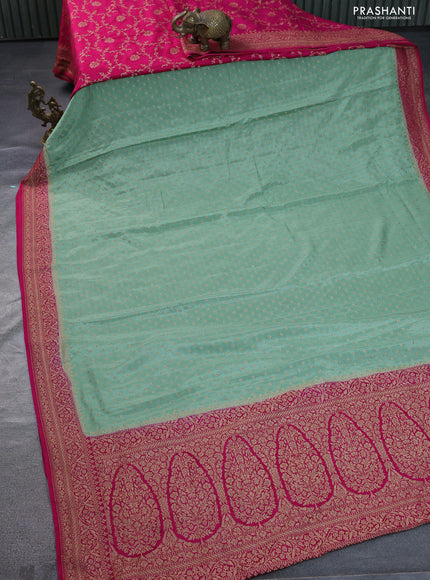 Banarasi crepe partly saree pastel green and pink with allover thread & zari woven butta weaves and woven border
