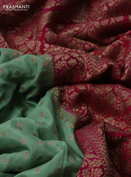Banarasi crepe partly saree pastel green and pink with allover thread & zari woven butta weaves and woven border