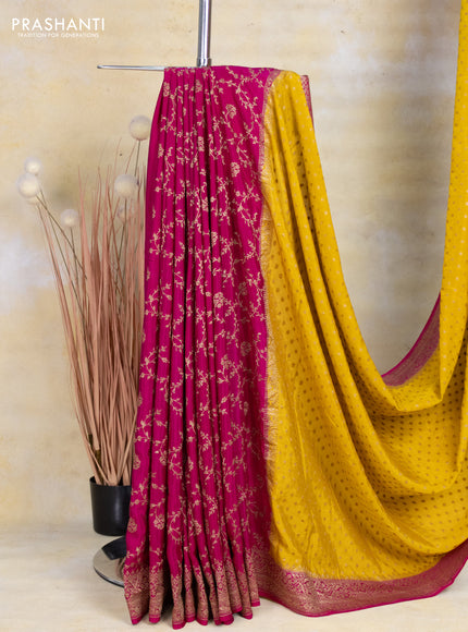 Banarasi crepe partly saree yellow and pink with allover thread & zari woven butta weaves and woven border