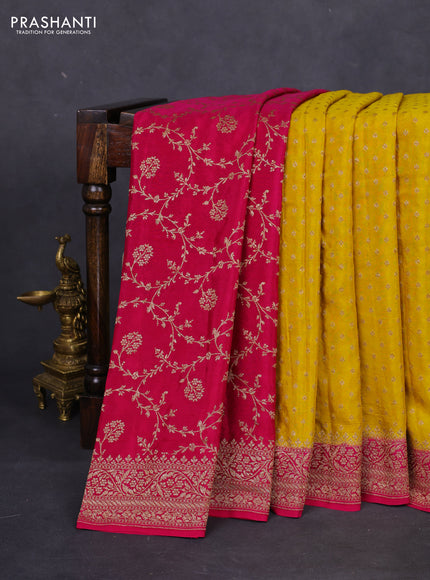 Banarasi crepe partly saree yellow and pink with allover thread & zari woven butta weaves and woven border