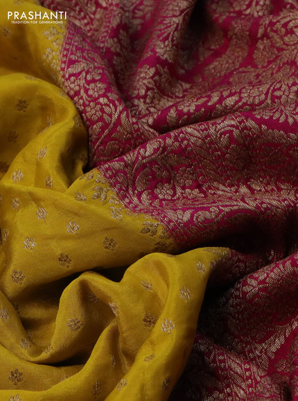 Banarasi crepe partly saree yellow and pink with allover thread & zari woven butta weaves and woven border
