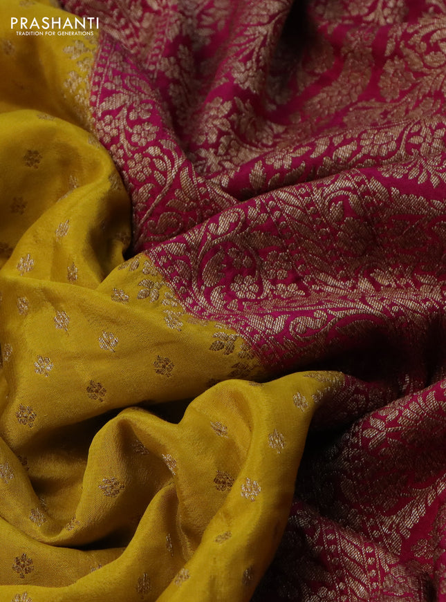 Banarasi crepe partly saree yellow and pink with allover thread & zari woven butta weaves and woven border