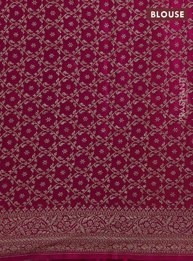 Banarasi crepe partly saree yellow and pink with allover thread & zari woven butta weaves and woven border