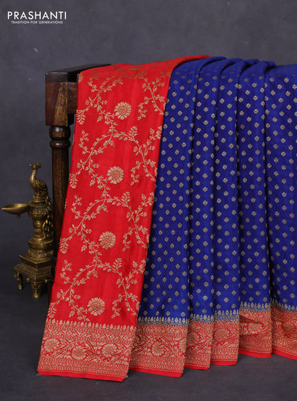 Banarasi crepe partly saree blue and red with allover thread & zari woven butta weaves and woven border